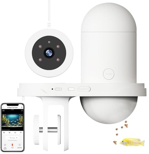 Comedero automático para acuario con cámara de 2,5 K, 230 ml de comida para peces, WiFi, control de aplicación, dispensador de alimentos para peces automatizado, resistente a la humedad para acuarios