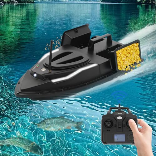 GramStudio Barca per mangimi con 2 esche indipendenti, esche da pesca, barca, 500 m, telecomando con display LCD, barca per mangimi, pesca con fari LED, doppi motori