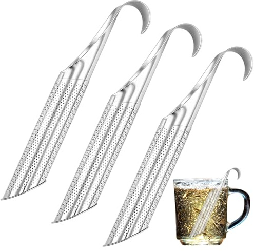 Teezange, 3 Stück Teesieb für losen Tee, Edelstahl Teefilter mit feinem Sieb, Ideal für Zuhause, Büro und Reisen, Einfache Reinigung, 304 Edelstahl, Silber