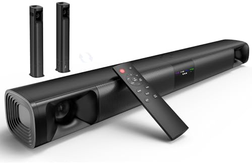WebsLand Sound Bar for Smart TV, 80W 2.0 Channel Detachable Soundbar with Optical/ARC/AUX/Bluetooth, Surround Sound System for Home Theater, Wall Mountable or Desktop TV Speaker.