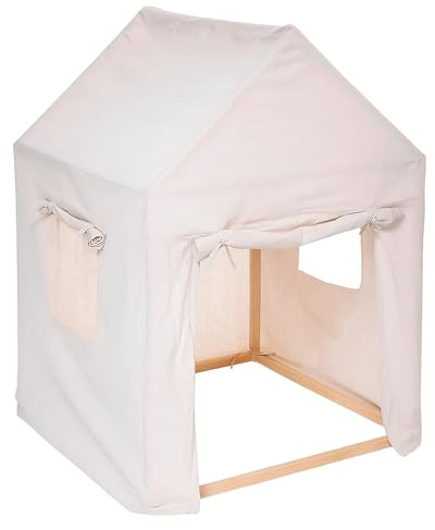 TIENDA EURASIA – Cabaña Infantil | Forma de Casita Diempi | Beige Claro | 77x77x115 cm | Lona de Algodón y Poliéster | Estructura de Madera de Pino | Fácil de Montar y Desmontar | Apta para Lavadora