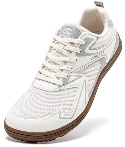 HOBIBEAR Zapatos Minimalistas para Mujeres Hombres Caminar Punta Ancha Sneaker Unisex Zero Drop Casual Antideslizante Calzado Deportivo Zapatillas(Beige Gris,EU 39)