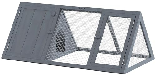 PawHut Rabbit Hutch Outdoor, Wooden Chicken Coop with Run, Outdoor Small Animal Cage for Rabbit, Small Duck and Chicken, for Garden, Backyard, Farms, 45 x 20.5 x 18, Grey