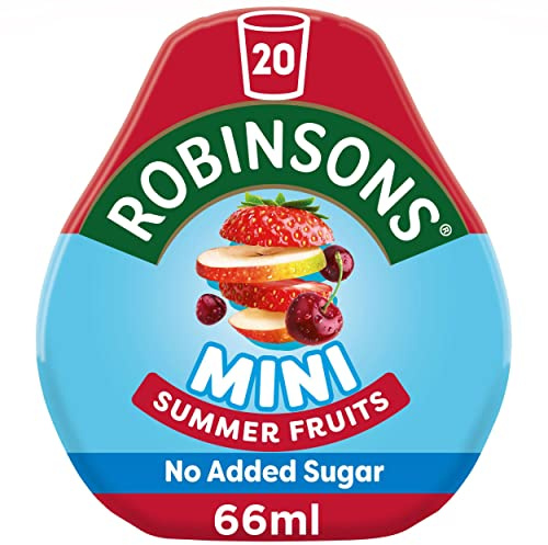 Robinsons Mini. No Added Sugar. Low Calorie. Summer Fruits. Makes 20 Drinks Per Pack