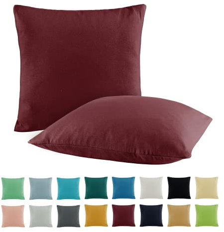 SHC by BaSaTex 2er Pack Jersey Kissenbezüge Kissenhüllen | Kopfkissenbezug aus 100% Baumwolle | 80x80 cm Dekokissen Bezug | Farbe Bordeaux Rot