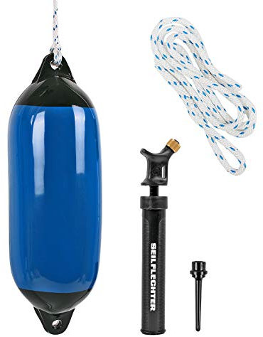 PRO PLUS Bateau Fender Fender anlegef Ender Set Fender 58 x 15 cm, Bleu avec Pompe et Fender Laisse 1,5 m, 10 mm