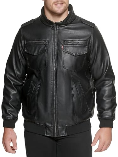 Levi's Men's Vintage Deer Faux Leather Aviator Bomber (Standard and Big & Tall), black sherpa, Large