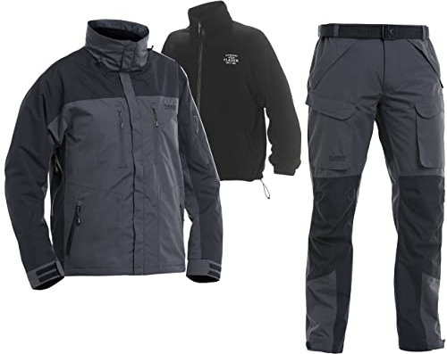 FLADEN Authentic Wear 3in1 Outdoor Thermo Anzug - Grau-Schwarz - Allwetter Angel Jacke & Hose - inkl. herausnehmbarer Fleece Jacke - Winter Anzug (M)