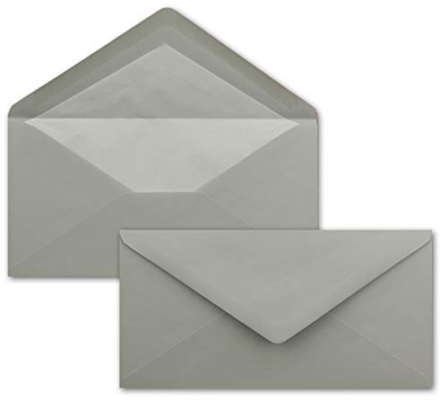 25 x DIN Lang Briefumschläge - Hell-Grau mit weißem Seidenfutter - 11x22 cm - 80 g/m² - ideal für Einladungen, Weihnachtskarten, Glückwunschkarten aus der Serie Farbenfroh