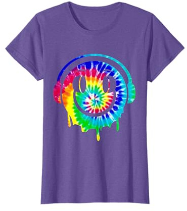 Tie Dye Melting DJ Smiling Face Headphones EDM Rave Party T-Shirt