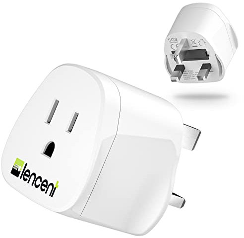 LENCENT US to UK Plug Adapter, 2/3 Pin USA to 3 Pin UK Plug Adaptor, American/Mexico/Canada to British Travel Plug Adapter, 1 Pack, White