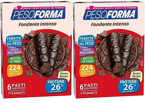 Pesoforma Barrette Fondente Intenso, Pasto sostitutivo proteico, Barrette per il controllo del peso, Barrette proteiche per restare in forma, Solo 224 calorie, 12x31g (Confezione da 2)