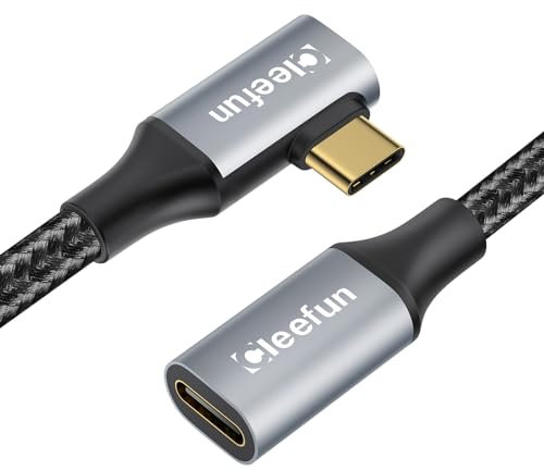 CLEEFUN USB C Verlängerung Winkel 0,5M, USB3.2 USB C Extension Cable Unterstützt 10 Gbps 100W und 4K@60Hz Videoübertragung mit iPhone 16/15 Pro, MacBook Pro/Air, iPad Air/Pro, XPS 15, Galaxy S24/S23