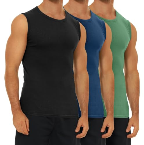FALARY Maillots de Corps Homme Lot de 3 Debardeur Homme Musculation 100% Coton Noir/Bleu/Olive XL