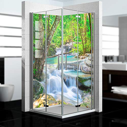 dedeco Pannello posteriore doccia impermeabile motivo: cascata V8, 2 x 100 x 200 cm, come pannello posteriore per il bagno per la sostituzione delle piastrelle, come parete decorativa, rivestimento da