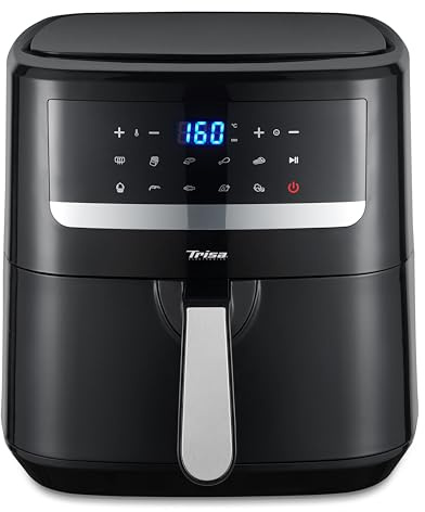 Trisa Crunchy Fry XXL Heißluftfritteuse 7,5L, Digitaler Airfryer mit Touch-Display & Automatik-Programmen, Fritteuse ohne Öl (50-200°C), Antihaft-Frittierkorb, Schwarz/Silber