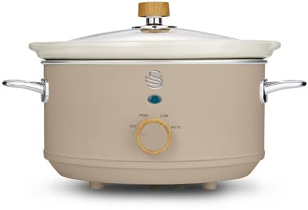 Swan SF17021OAT Nordic Slow Cooker with 3 Temperature Settings, Removable Dishwasher Safe Ceramic Pot and Glass Lid, 3.5L, Oatmeal