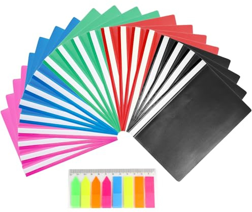 Artmitz A4 dokumentorganiseringsmappset med två spetsar – 20-pack, plastprojektmappar med spetsar, inkluderar 100 ark klisteretiketter för dokument- och filklassificering (kombination B)
