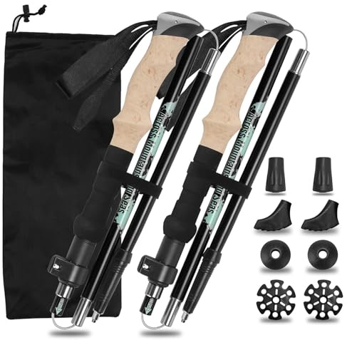 Vtizikl 2025 Ultralight Adjustable Walking Poles - 2 Pack Collapsible Trekking Sticks with Cork/EVA Handle (110-125cm) for Hiking, Arthritis Support & Outdoor Walking - Aluminium Alloy​ (Black)