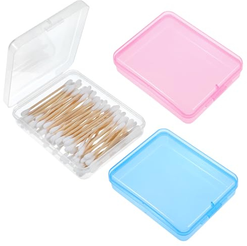 Sorcristy 3PCS Portable Travel Cotton Pad Holder Cotton Swab Holder Dispenser Cosmetic Sponge Storage Box with Transparent Lid Cosmetic Pad Container Dental Floss Box(Blue, Pink, Clear)