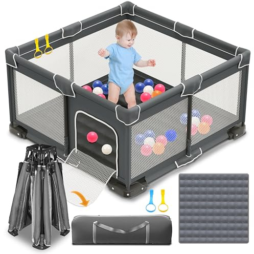 Hushluff Parque Infantil Bebé Plegable con Colchoneta, Puerta de Seguridad y Bolsa - Corralito 124x124cm para Interior y Exterior