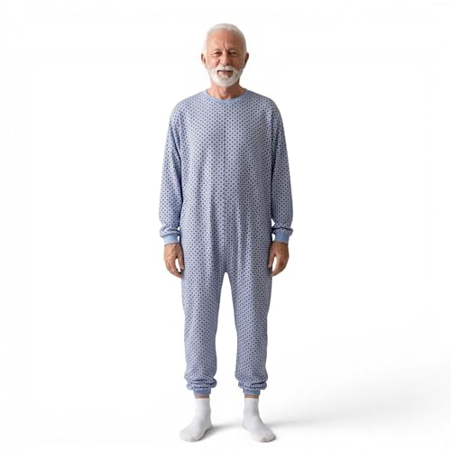 Confezioni_Emy Pyjama intégral médical unisexe – Grenouillère adulte coton 100% – Pyjama dos zip seniors – Vêtements gériatriques confortables Made in Italy