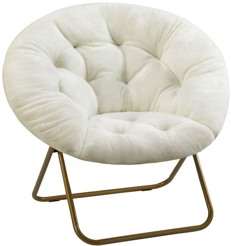 DUMOS Comfy Saucer Chair, Faux Fur Lounge Seasting XL Circle Chair for Bedroom, Dorm & Gaming, Foldable Fashion Accent Seat for Small Spaces, Folding Moon/Mushroom/Round Oversized Style