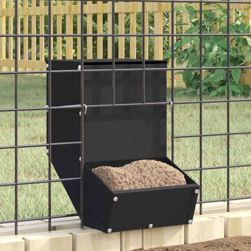 Mangloder kaninfoder svart 17,5 x 26 x 28,5 cm av kallvalsat stål med väggmontering, trådkrok, foderdispenser för inomhus- och utomhusbruk, 1,5 kg kapacitet