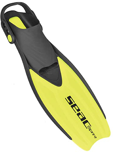 SEAC Sprint Pinne da Snorkeling Regolabili con Cinghiolo Elastico Unisex Bambini Giallo XS-S