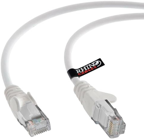 rhinocables CAT 6 High-Speed Gigabit Ethernet Cable - Patch Network Lead for LAN| Snagless UTP With LSZH Jacket | RJ45 Connector - Internet, Router, Modem, Smart TV, PC & More (1m, White, Pack of 1)