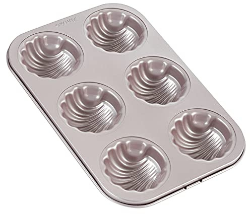 CHEFMADE Madeleine Mold Cake Pan, 6-Cavity Non-Stick Spherical Shell Madeline Bakeware for Oven Baking (Champagne Gold)