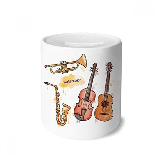 DIYthinker Aquarell Instrument Kombination Musik Muster Geldkasten Sparkassen Keramik Münzfach Kinder Erwachsene 3.5 Zoll in Height, 3.1 Zoll in Duruchmesser Mehrfarbig