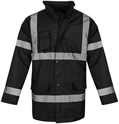shelikes Hi Vis Viz Jackets High Visibility Parka Workwear Security Safety Fluorescent Hooded Padded Waterproof Work Wear Jacket Coat