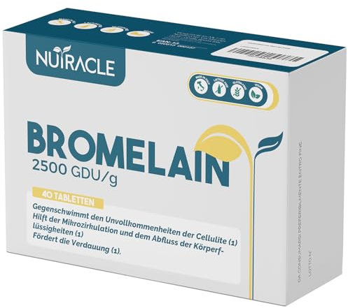 Nutracle Bromelina 2500 GDU/g 40 compresse da 500 mg - Integratore Drenante - Anticellulite e Ritenzione Idrica Gambe - Diuretico e Digestivo (40 Unità (Confezione da 1))
