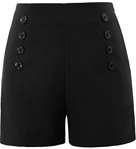 Women's Vintage Shorts High Waist Buttons Front Short Pants Black, Large