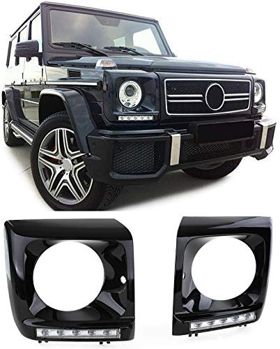 Scheinwerfer Abdeckungen Schwarz Glanz mit LED Tagfahrlicht für Mercedes G W463