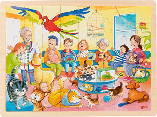 Puzzle aus Holz Einlegepuzzle Tiere beim Tierarzt goki 48 Teile Holzpuzzle mit Palandi® Sticker