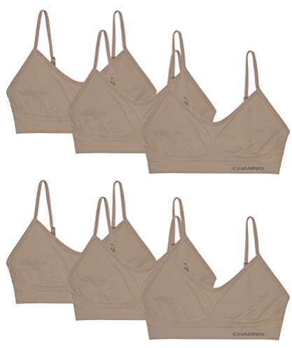 Channo Pack 6 Sujetador Top Invisible sin Costuras sin Aros sin Relleno de Licra con Tirantes Regulables