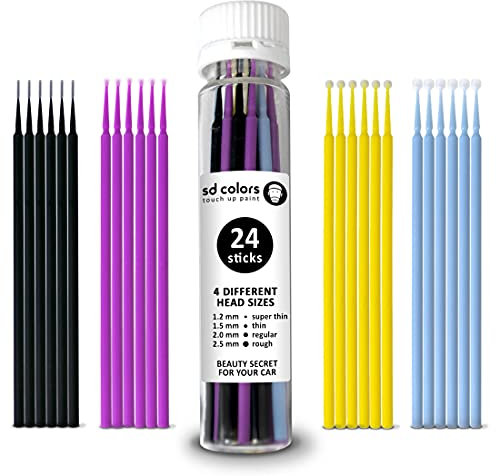 SD COLORS Bastoncini per Ritocco 24 Pezzi, Riparazione Vernice Auto Dettaglio Carrozzeria per Graffi e Chip, Pennello Micro 1.2mm 1.5mm 2.0mm 2.5mm