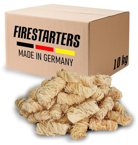 Direkt vom Deutschen Hersteller - FEUER PRIMUS (10 kg) Anzündwolle Brennholz-, Kaminscheite-, Feuerholz-Anzünder aus zertifiziertem Holz, Holzwolle, Grillanzünder, Kaminanzünder (10kg)