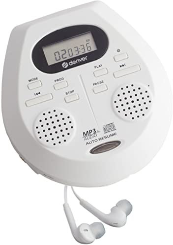 Denver Portable CD Player With Speakers/CD Walkman Discman/CDs, MP3 & Audio Book / 40 Second Antishock/Resume Play/Mini CD Player Portable with Bass Boost/For Car, Kids or Elderly - DMP-395
