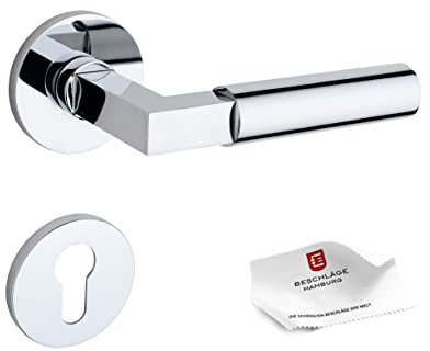 Beschläge Hamburg: Türgriff/Türbeschlag BAUHAUS PRIME 07ZAMAK MPC PZ Türklinken mit runden Profilzylinder Rosetten - Drückergarnitur/Türdrücker für Innentüren, ø 52x5 mm aus ZAMAK in Chrom poliert