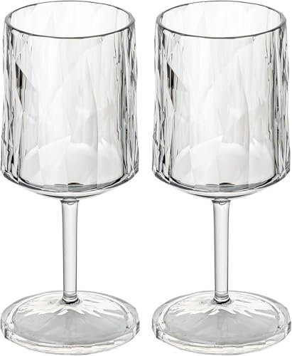Koziol Superglas Club No. 21, 2 pezzi, 250 ml, calice da vino con stelo in plastica trasparente effetto diamante, elegante, infrangibile, riutilizzabile, party, campeggio, set da 2
