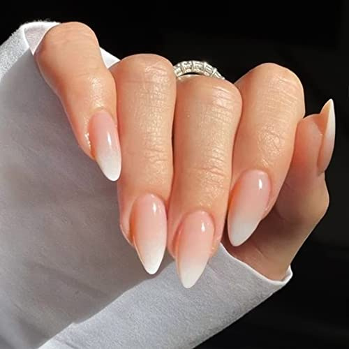 YOSOMK Press on Nails Medium Fake Nails Almond False Nail for Women Natural Ombre Pink White