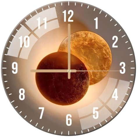 ALEENFOON 12 Pouces Horloges Murales Verre Silencieuse de Salon Cuisine Modernes Design Pendules Murales 30cm Horloge à Quartz Suspendue Fine Horloge Murale(Lune)