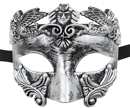 Lezevn Maskeradmask, romersk grekisk man mask halloween cosplay ventilanmask för män Mardi Gras (silver)