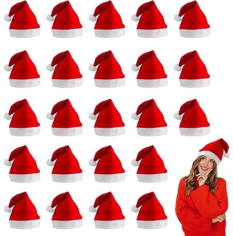 CINGHIA 24 Pcs Gorro Navidad Adulto,Gorros de Navidad Adultos,Gorro papa Noel,Gorro de Navidad Unisex para Fiestas de Navidad y Año Nuevo