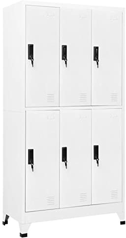 BAZZI Armoire casier à 6 compartiments verrouillables - Armoire en métal - Armoire à casiers verrouillables - Armoire en métal - Armoire pour produits de nettoyage - Blanc - Avec 6 casiers