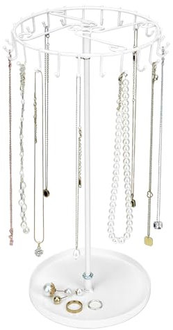 QWORK® Drehbar Schmuckständer, Metall, Schmuckbaum Hängend Ketten Aufbewahrung für Ketten & Armbänder, Ringe & Ohrringe, Weißer