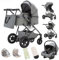 Gcarebb Kinderwagen 3 in 1, Kinderwagen Buggy Mit Auto Babyschale, Mit Höhenverstellbarer Kinderwagen Komplettset, KombiKinderwagen für Neugeborene 0 bis 3 Jahre (DunkelGrau)